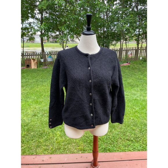 Karen Scott Womens Wool Cardigan Sweater Black Button-Up Long Sleeve XL - Picture 1 of 6